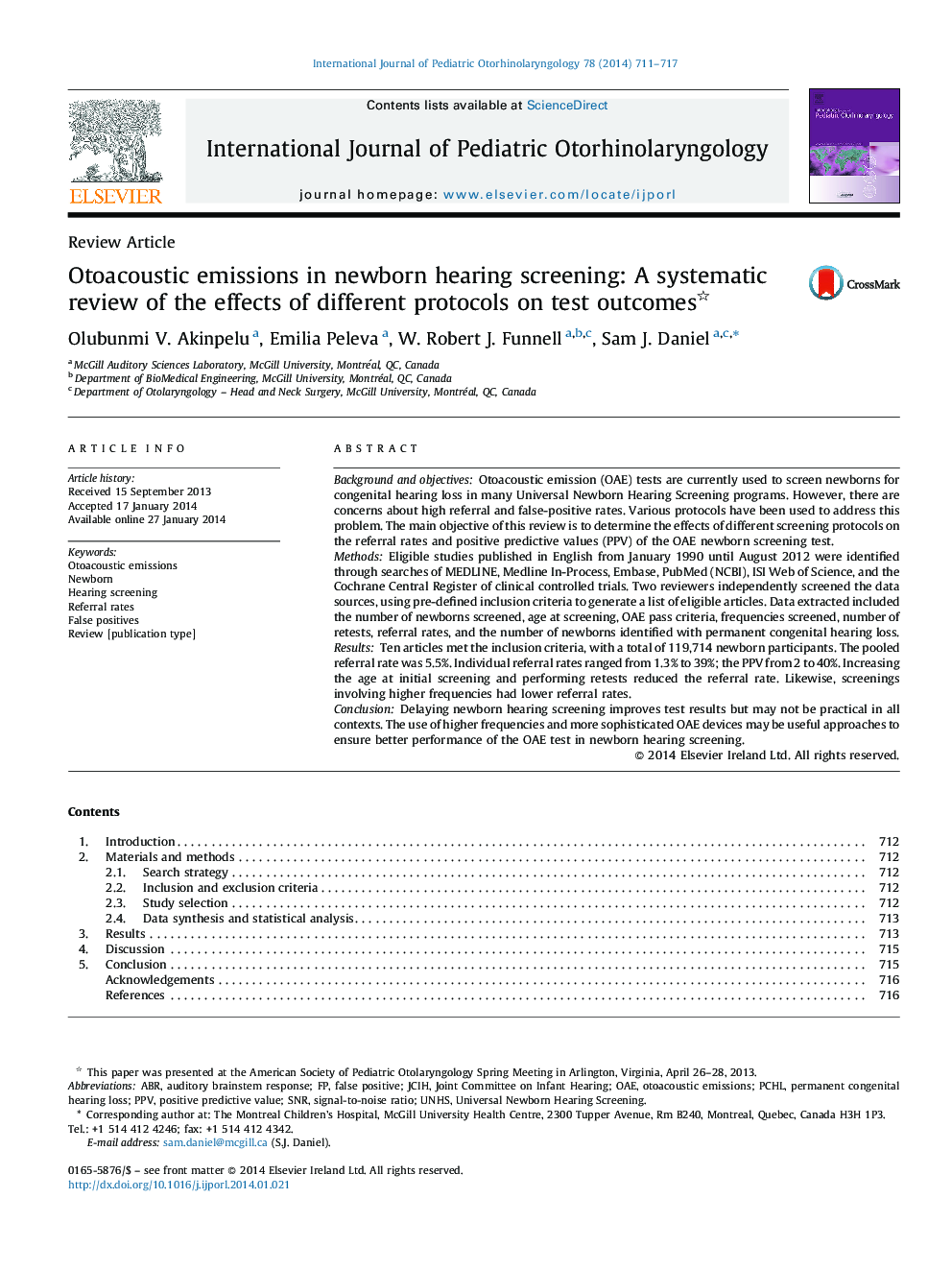 Otoacoustic emissions in newborn hearing screening: A systematic review of the effects of different protocols on test outcomes 