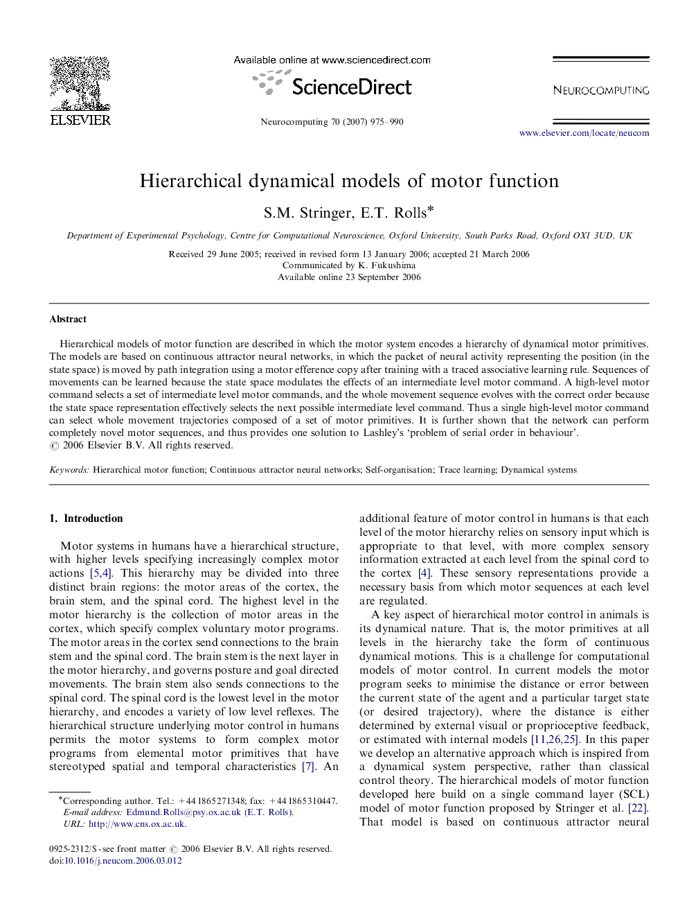 Hierarchical dynamical models of motor function