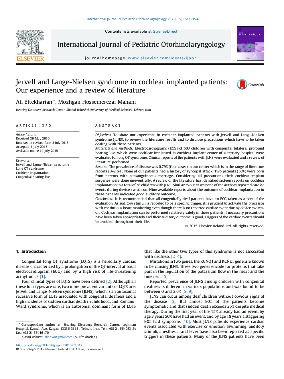 Jervell and Lange-Nielsen syndrome in cochlear implanted patients: Our experience and a review of literature