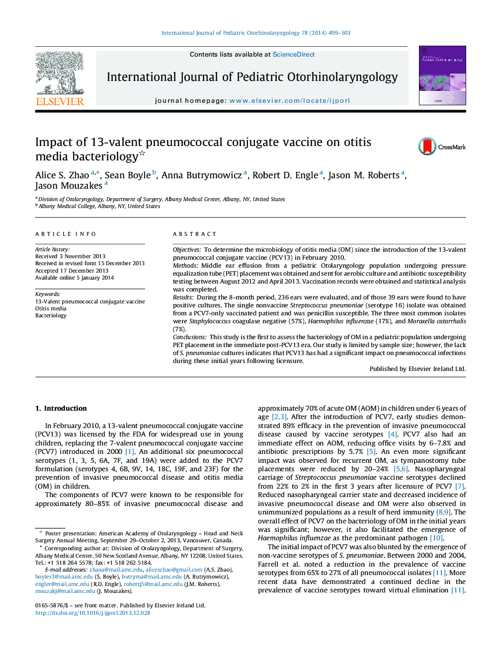 Impact of 13-valent pneumococcal conjugate vaccine on otitis media bacteriology 