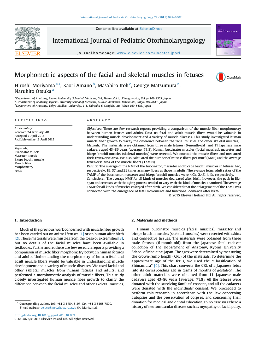 Morphometric aspects of the facial and skeletal muscles in fetuses