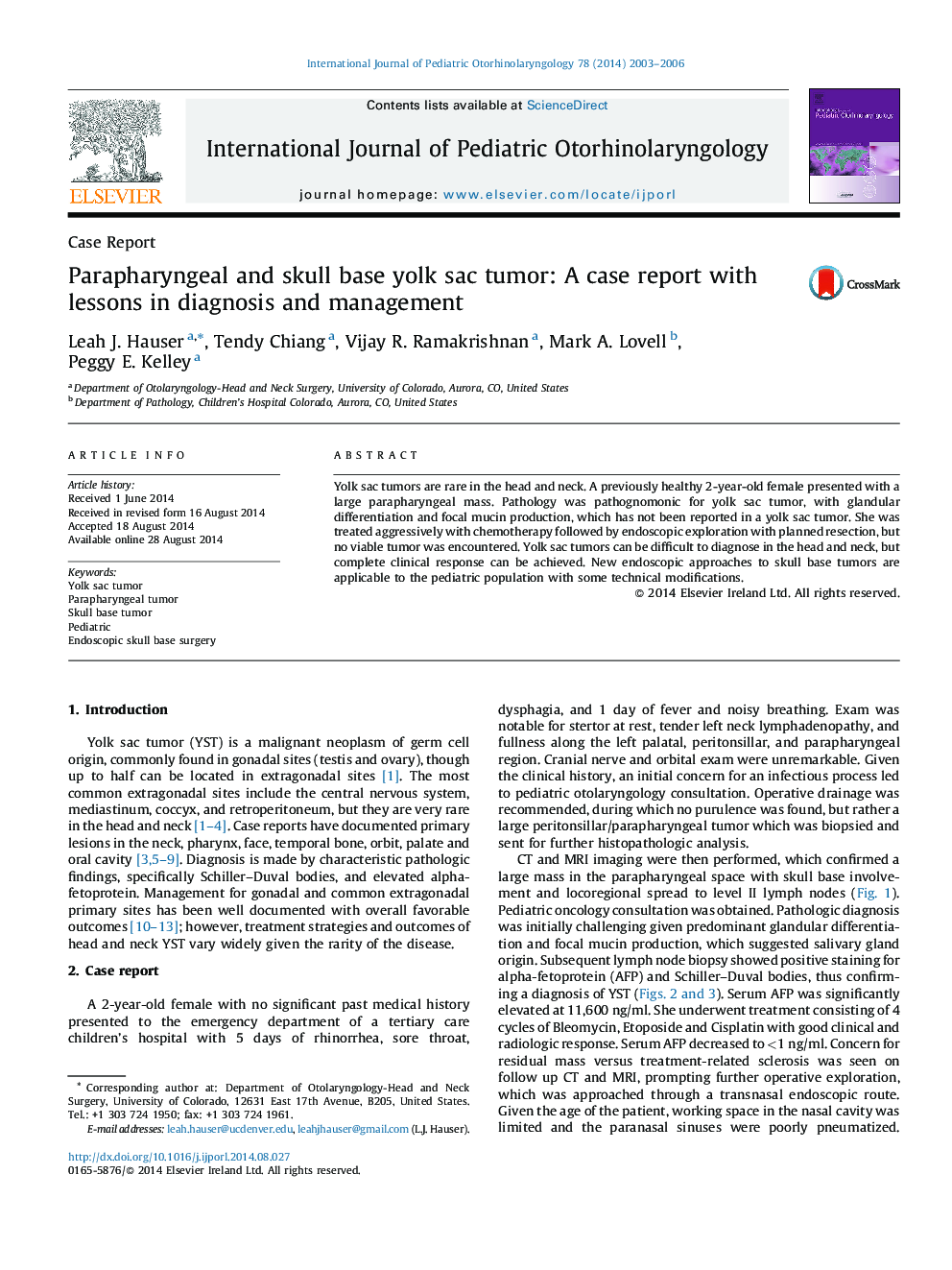 Parapharyngeal and skull base yolk sac tumor: A case report with lessons in diagnosis and management