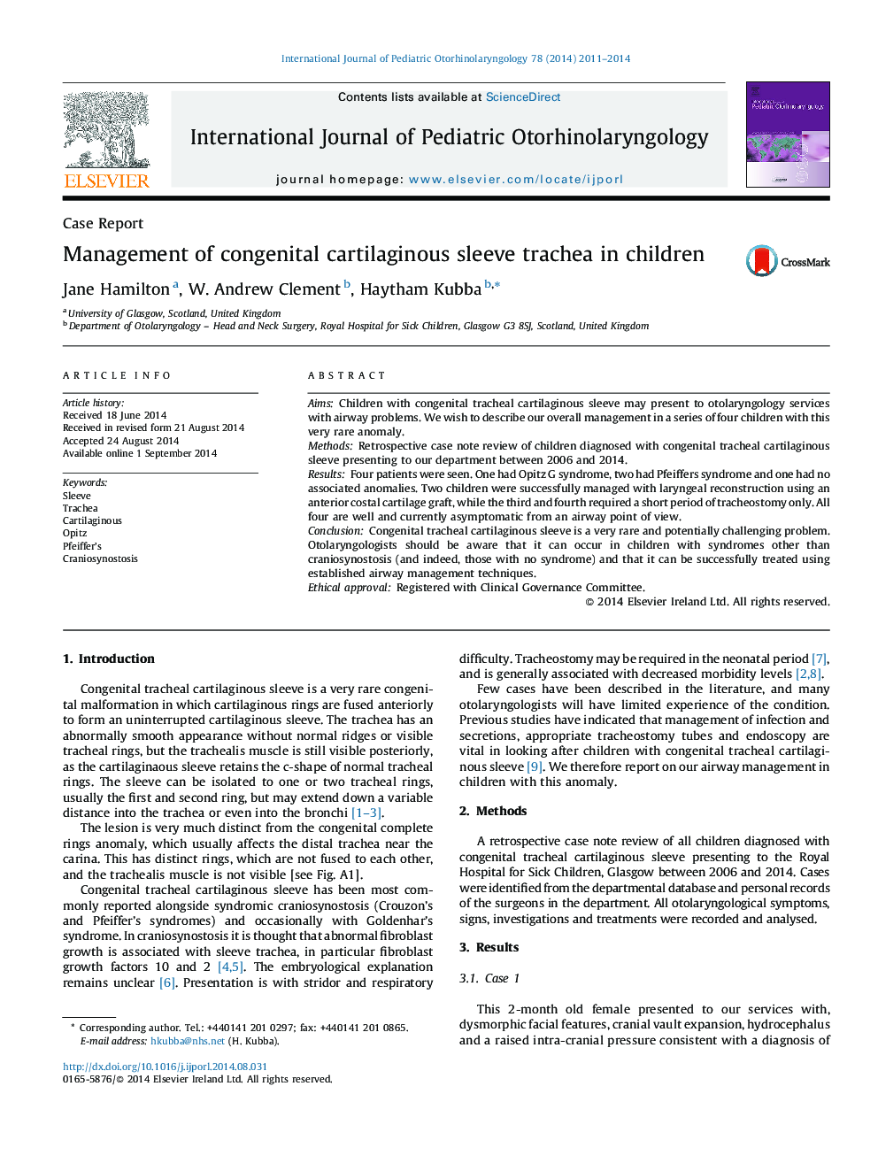 Management of congenital cartilaginous sleeve trachea in children