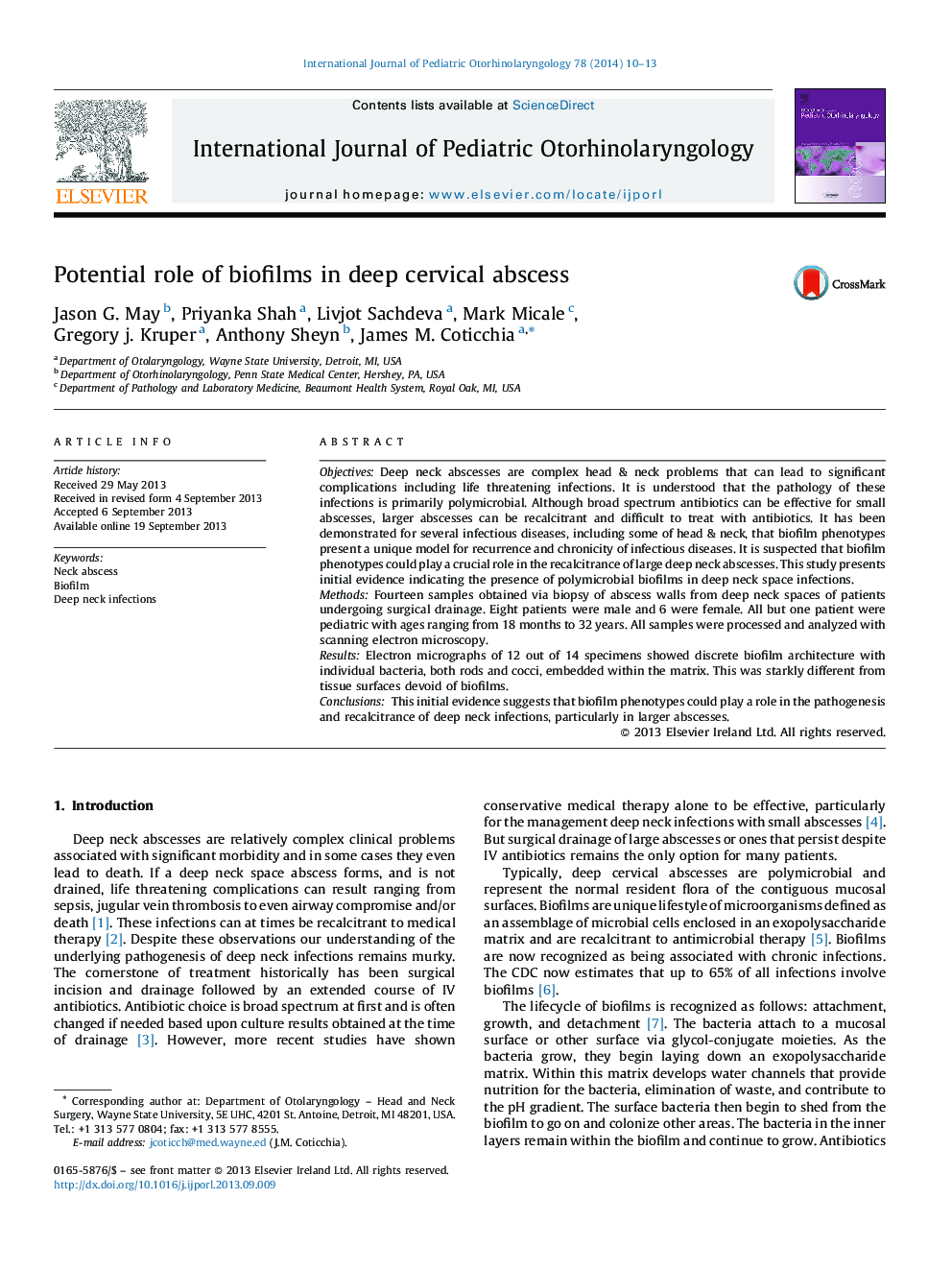 Potential role of biofilms in deep cervical abscess