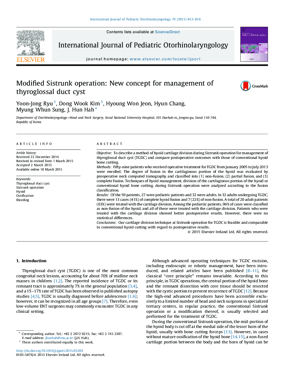 Modified Sistrunk operation: New concept for management of thyroglossal duct cyst