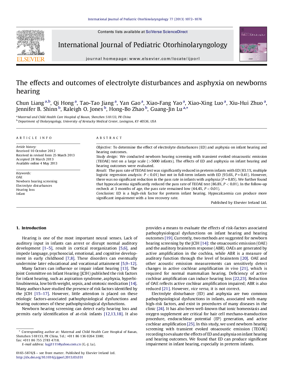 The effects and outcomes of electrolyte disturbances and asphyxia on newborns hearing