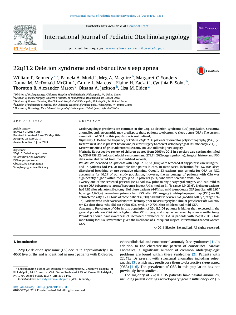 22q11.2 Deletion syndrome and obstructive sleep apnea