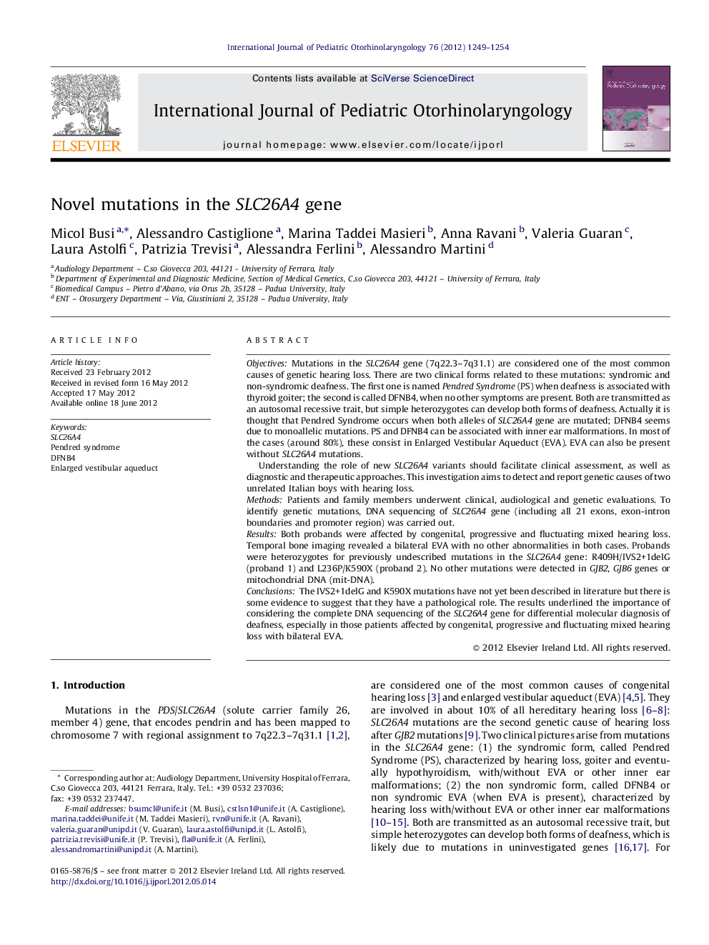 Novel mutations in the SLC26A4 gene