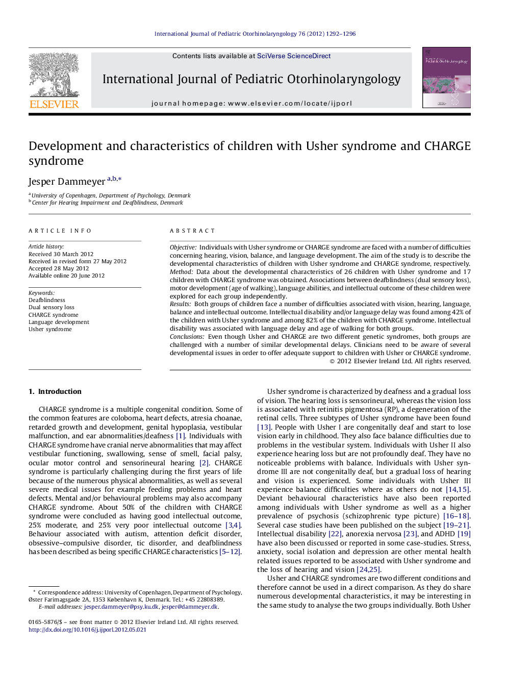 Development and characteristics of children with Usher syndrome and CHARGE syndrome