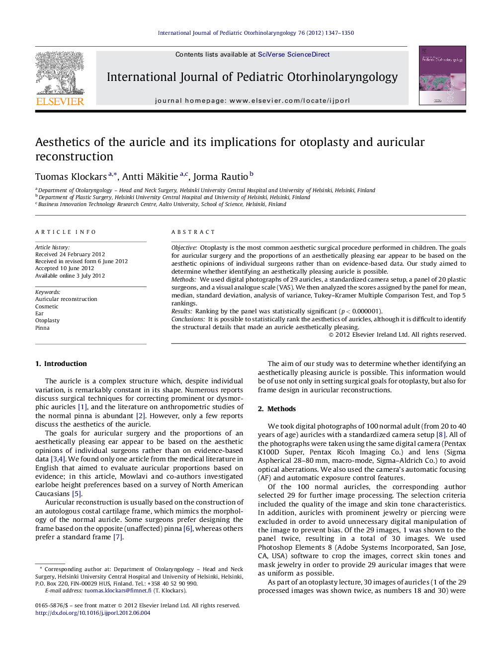 Aesthetics of the auricle and its implications for otoplasty and auricular reconstruction