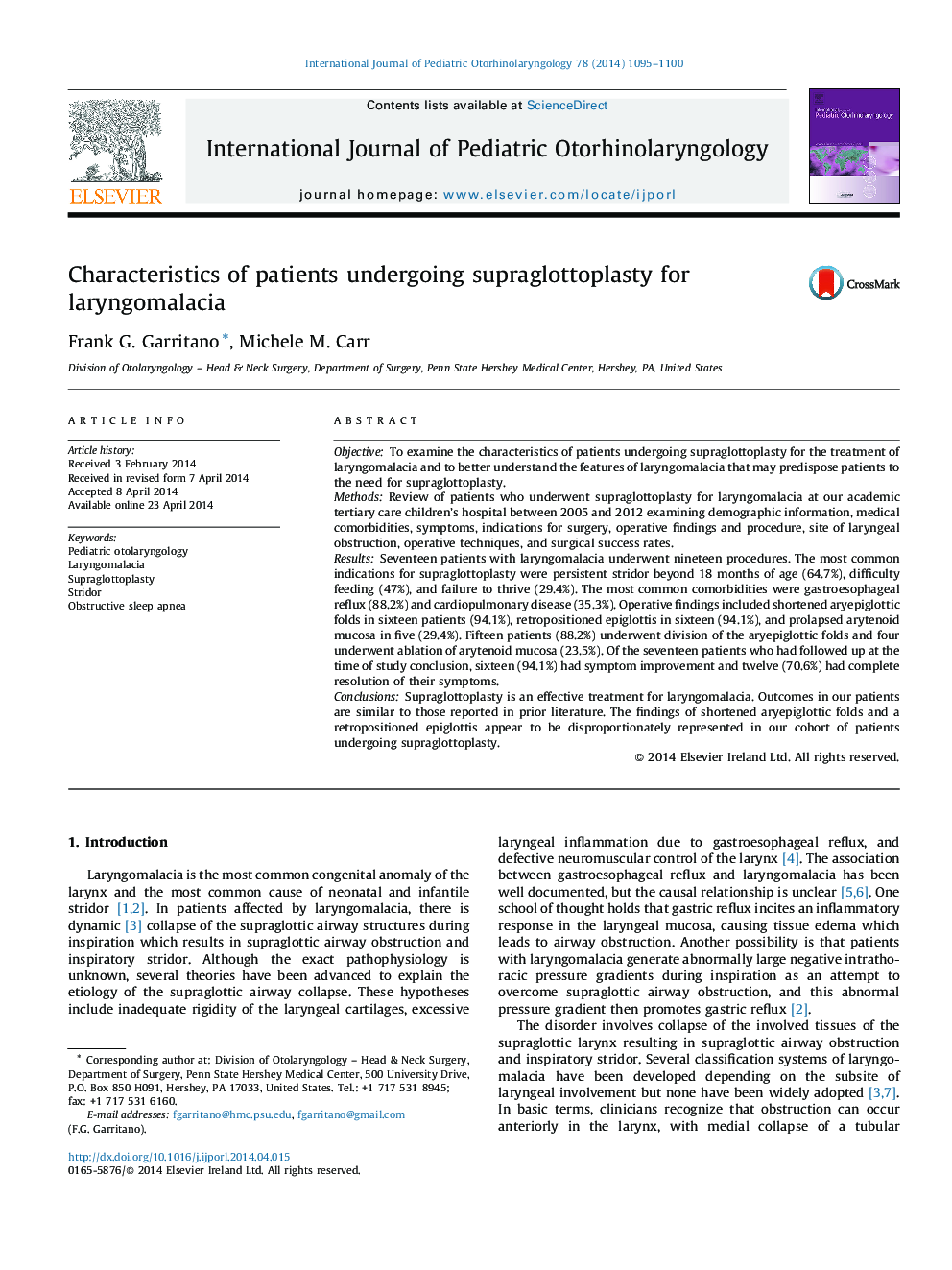 Characteristics of patients undergoing supraglottoplasty for laryngomalacia