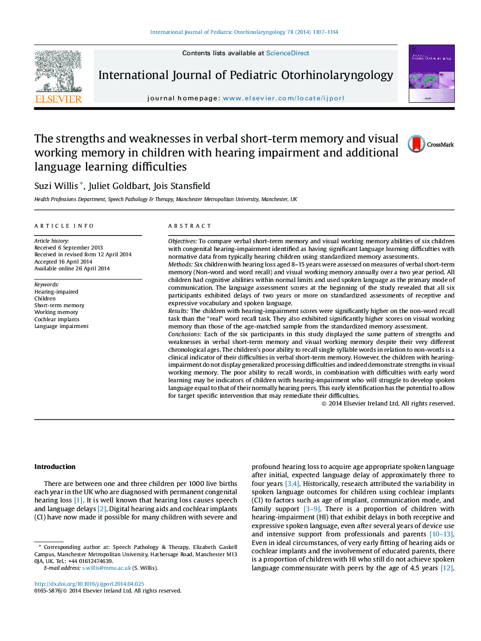 نقاط قوت و ضعف حافظه کوتاه مدت و حافظه کاری بصری در کودکان مبتلا به اختلالات شنوایی و مشکلات یادگیری زبان دیگر 