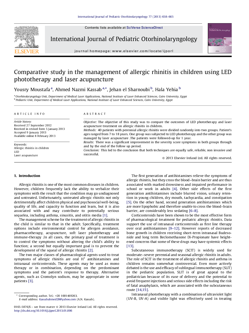 Comparative study in the management of allergic rhinitis in children using LED phototherapy and laser acupuncture