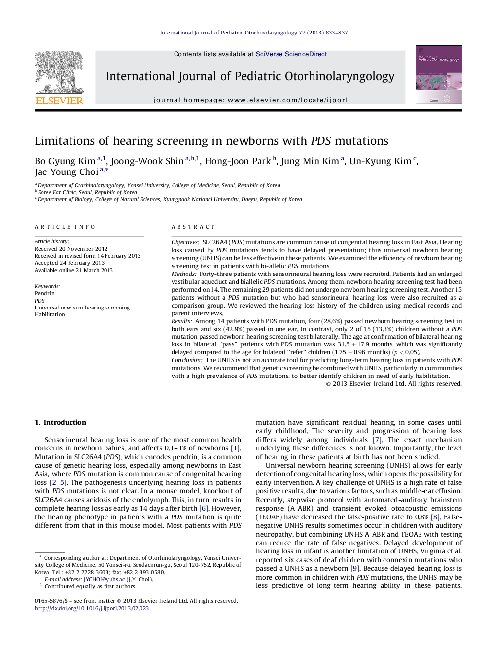 Limitations of hearing screening in newborns with PDS mutations