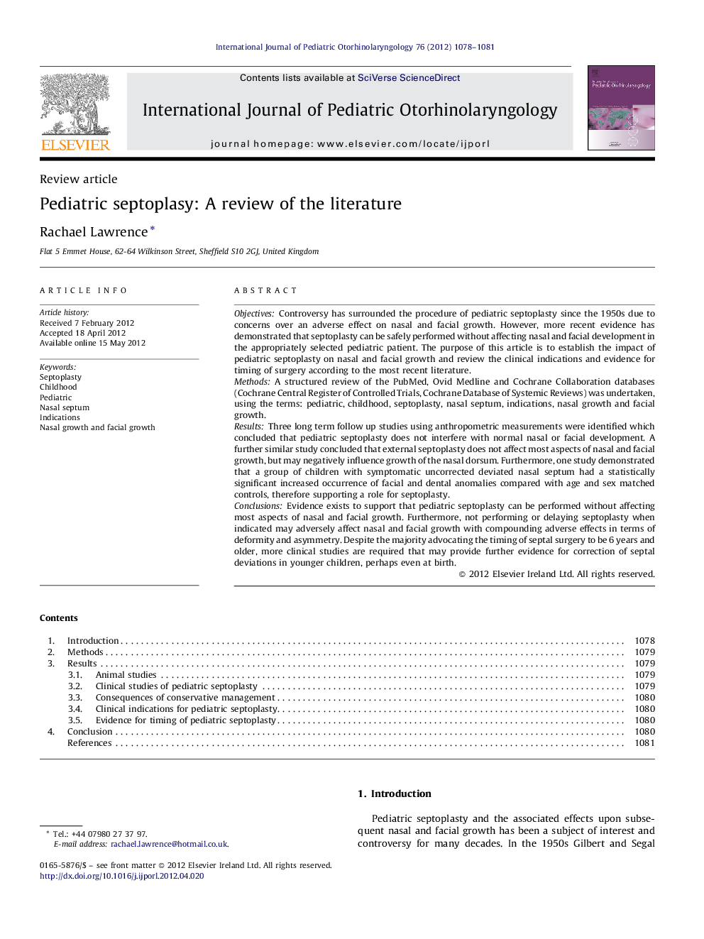 Pediatric septoplasy: A review of the literature