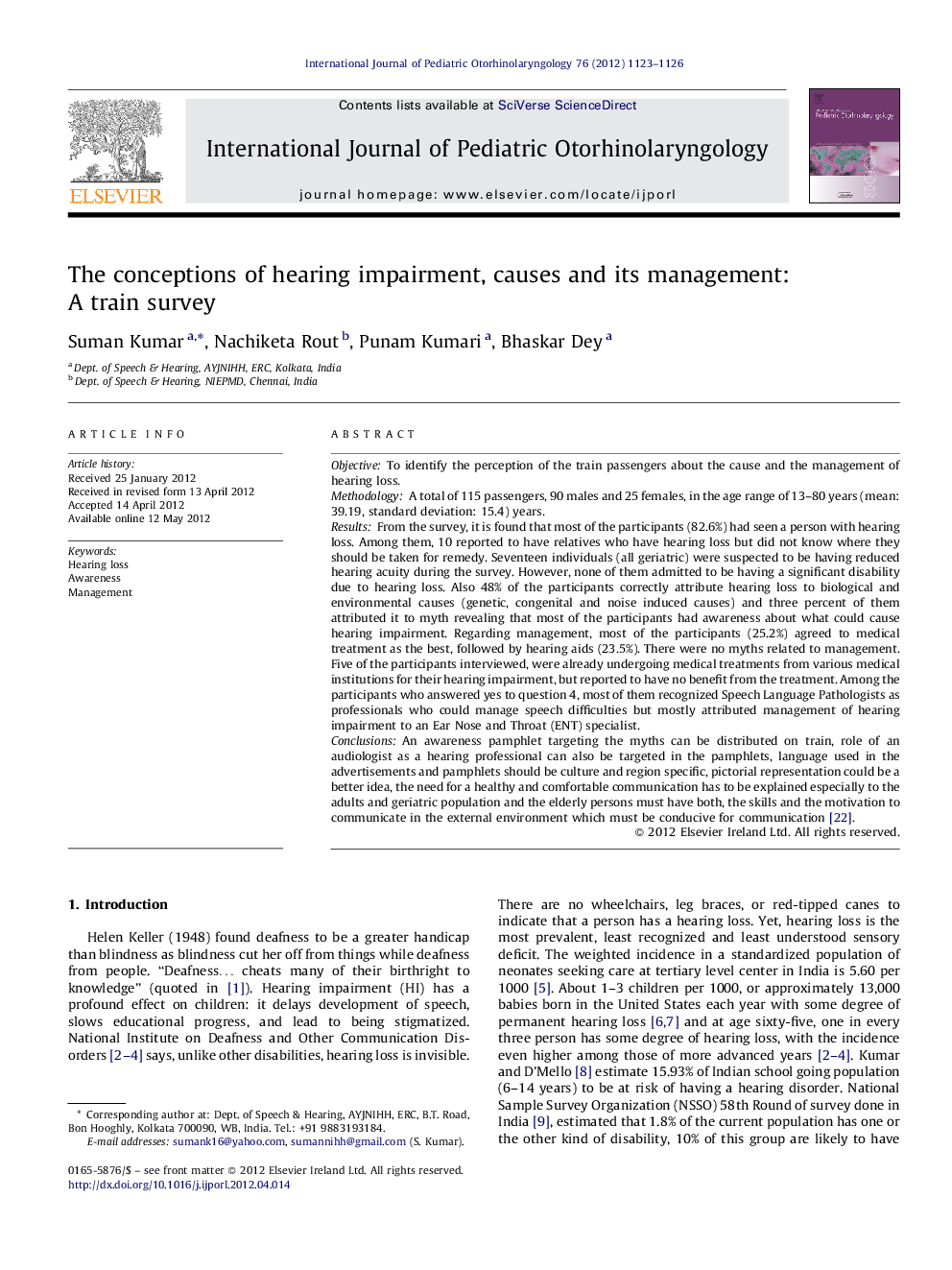 The conceptions of hearing impairment, causes and its management: A train survey