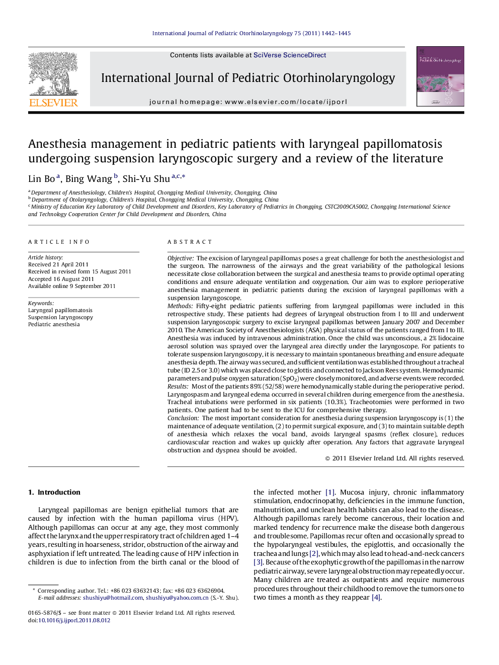 Anesthesia management in pediatric patients with laryngeal papillomatosis undergoing suspension laryngoscopic surgery and a review of the literature