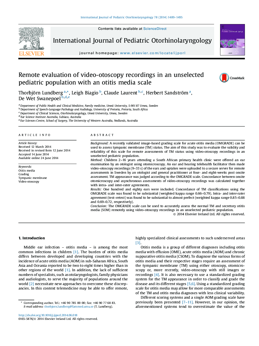 Remote evaluation of video-otoscopy recordings in an unselected pediatric population with an otitis media scale