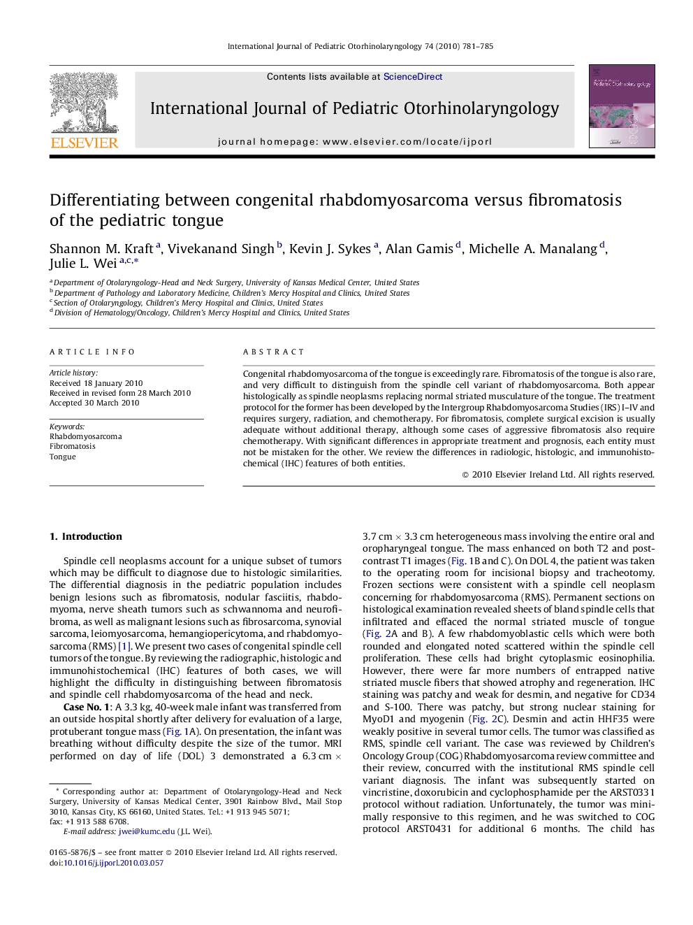 Differentiating between congenital rhabdomyosarcoma versus fibromatosis of the pediatric tongue