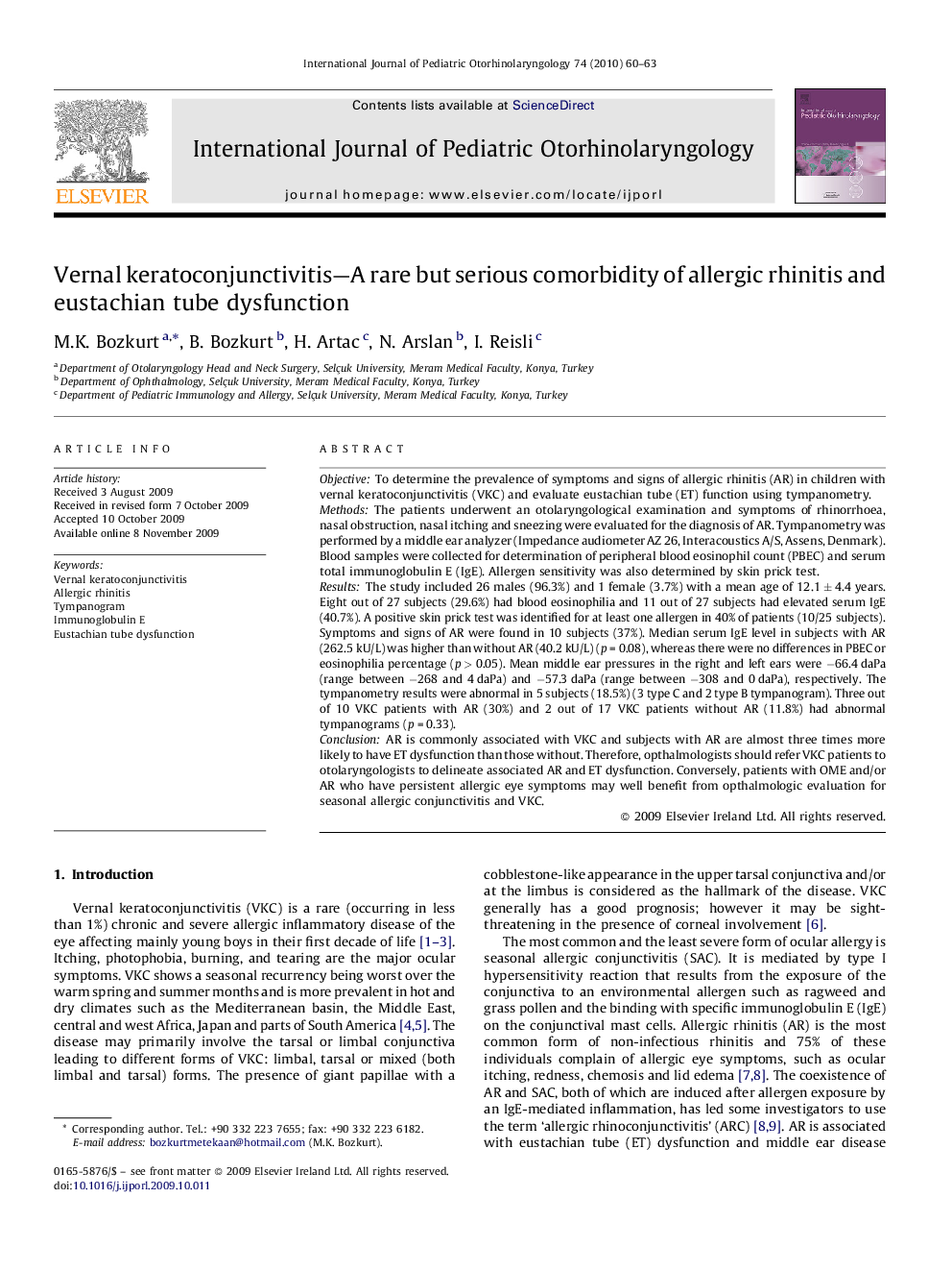 Vernal keratoconjunctivitis—A rare but serious comorbidity of allergic rhinitis and eustachian tube dysfunction