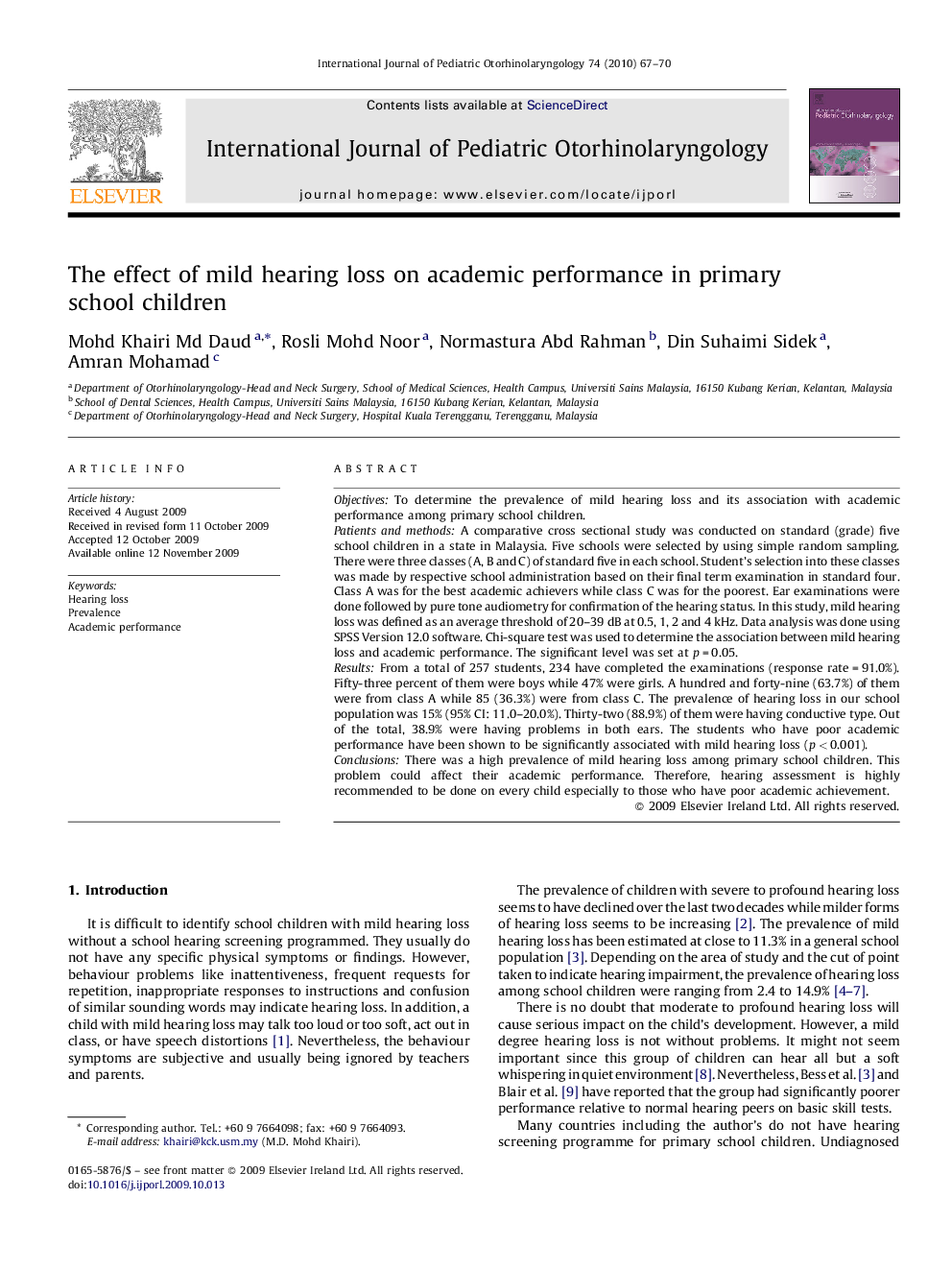 The effect of mild hearing loss on academic performance in primary school children