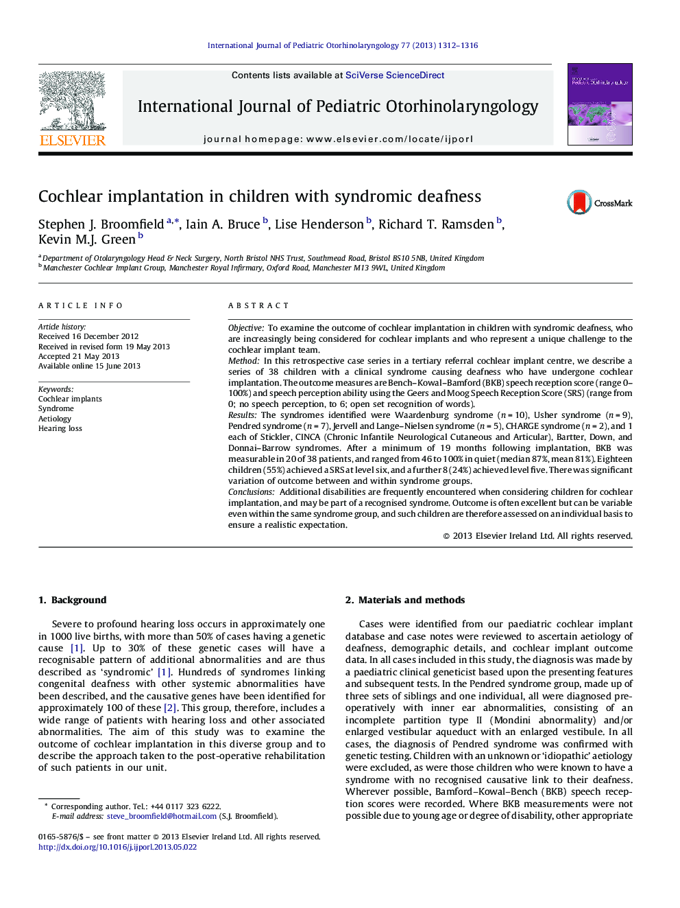 Cochlear implantation in children with syndromic deafness