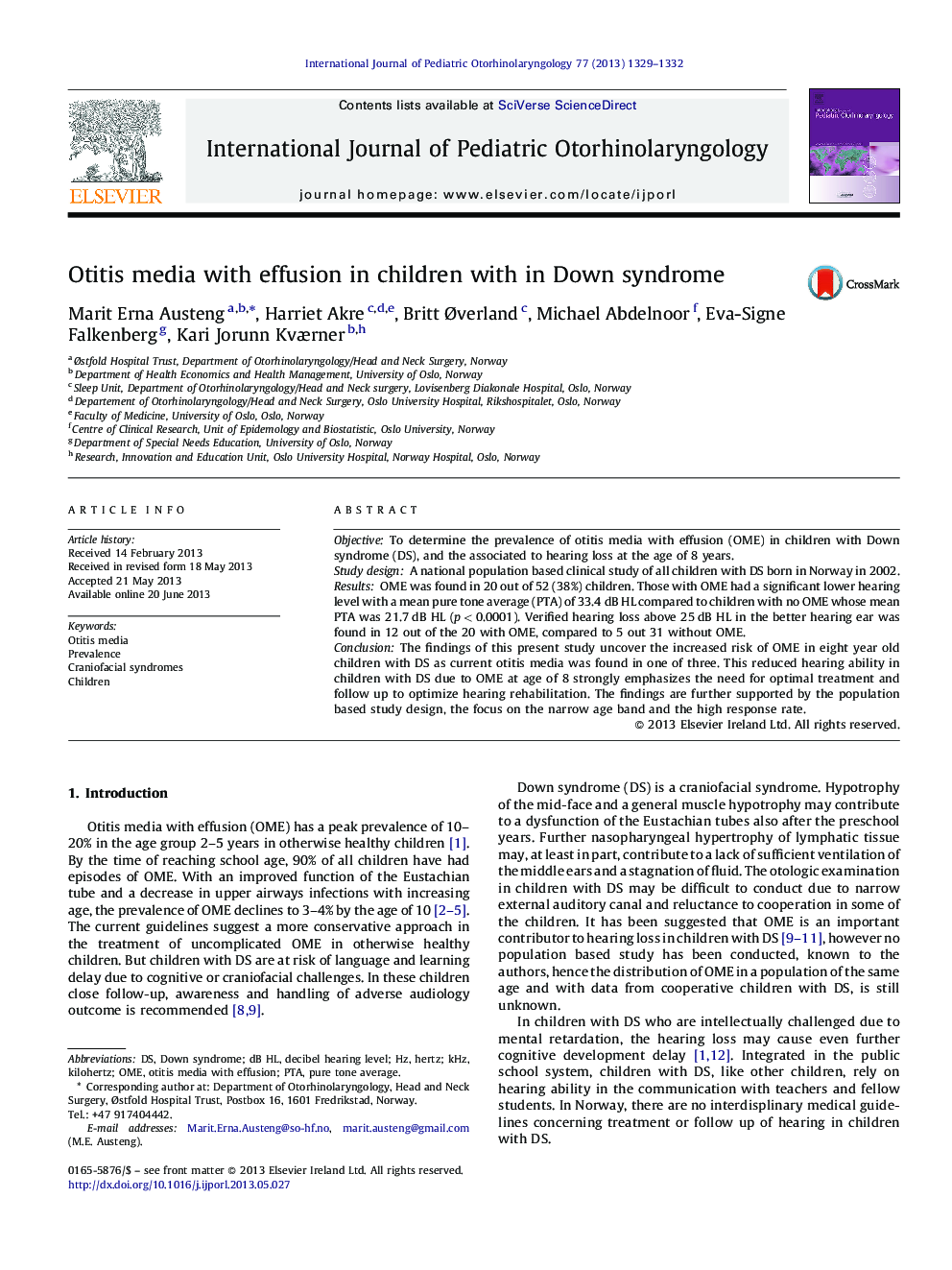 Otitis media with effusion in children with in Down syndrome