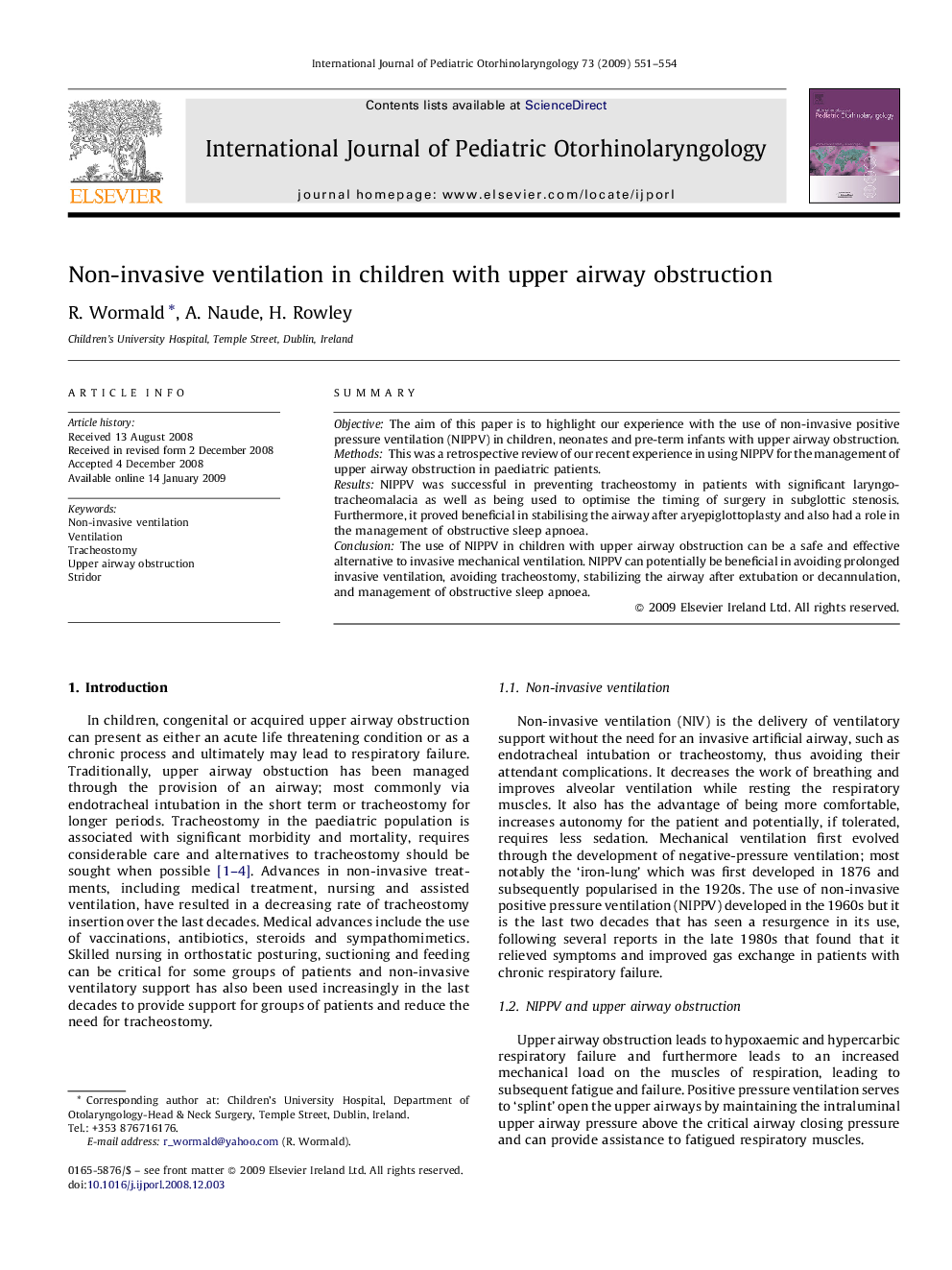 Non-invasive ventilation in children with upper airway obstruction