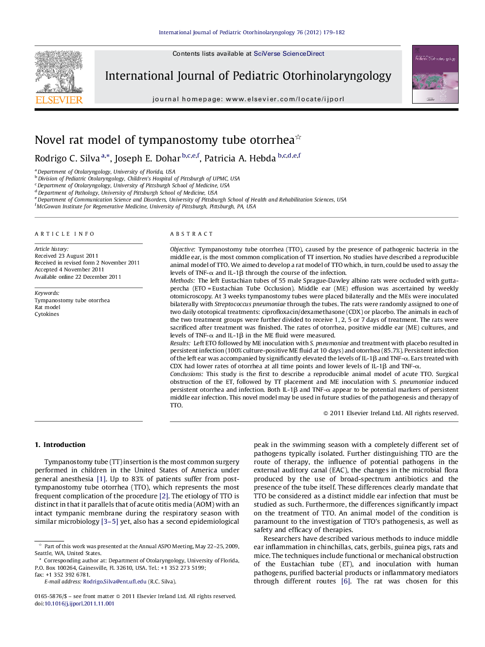 Novel rat model of tympanostomy tube otorrhea 