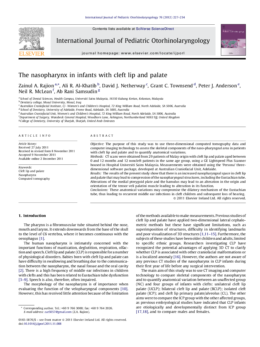 The nasopharynx in infants with cleft lip and palate