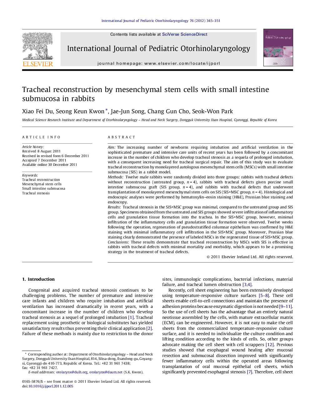 Tracheal reconstruction by mesenchymal stem cells with small intestine submucosa in rabbits