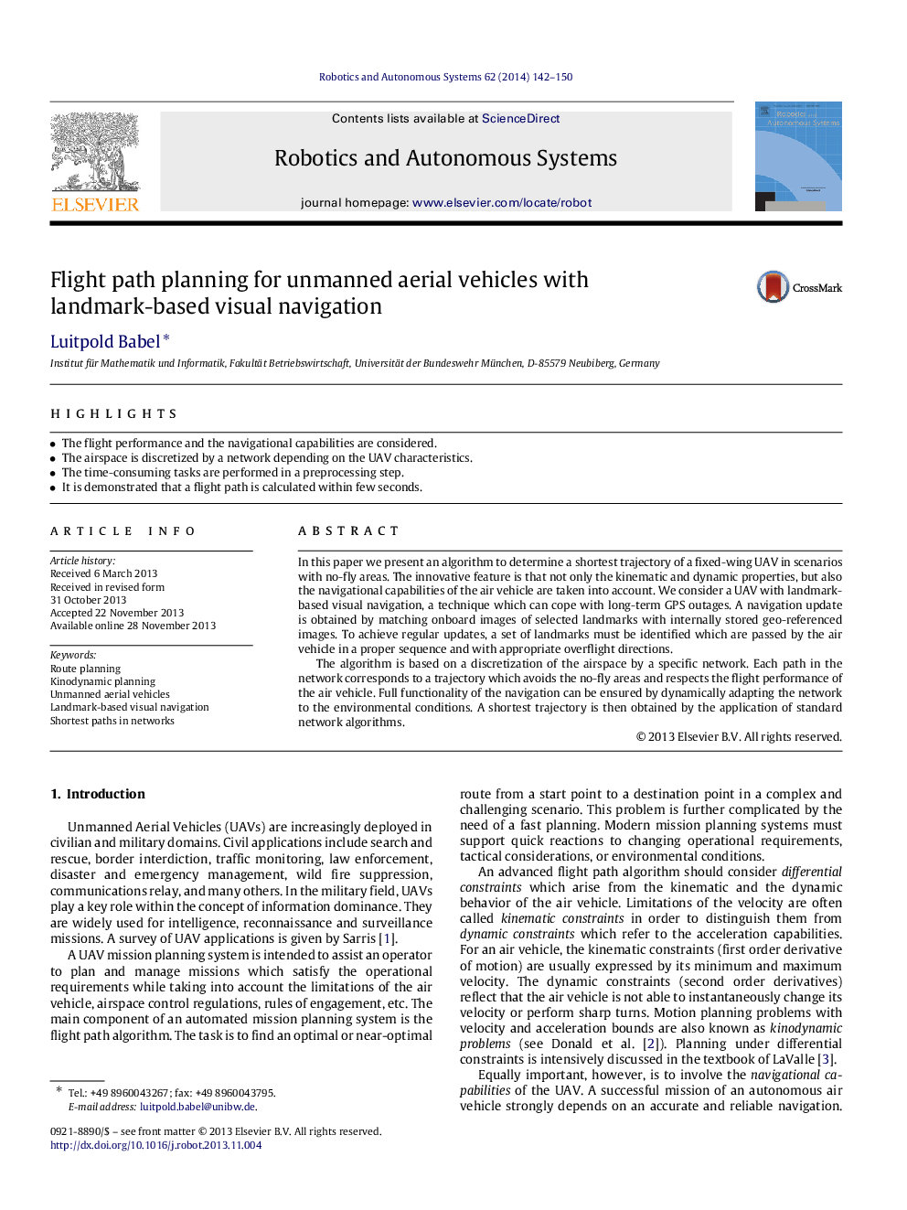 Flight path planning for unmanned aerial vehicles with landmark-based visual navigation