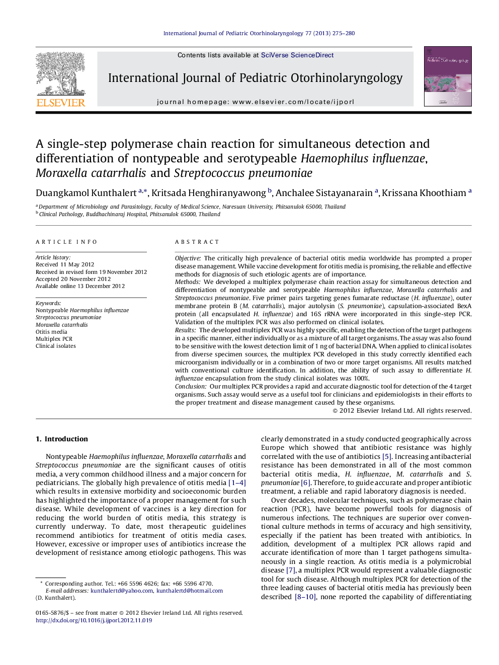 A single-step polymerase chain reaction for simultaneous detection and differentiation of nontypeable and serotypeable Haemophilus influenzae, Moraxella catarrhalis and Streptococcus pneumoniae