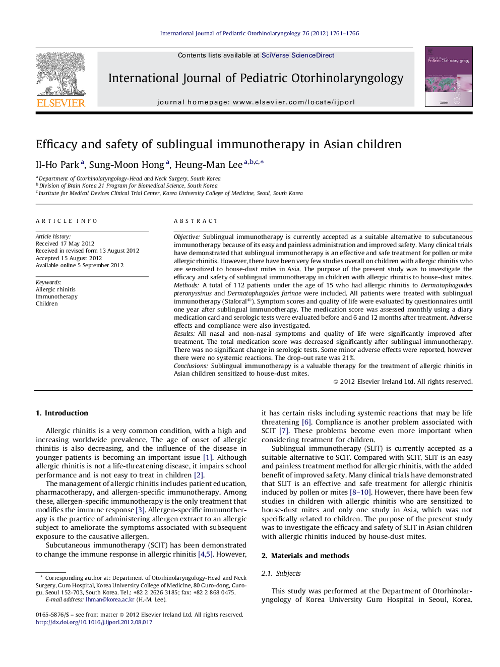 Efficacy and safety of sublingual immunotherapy in Asian children