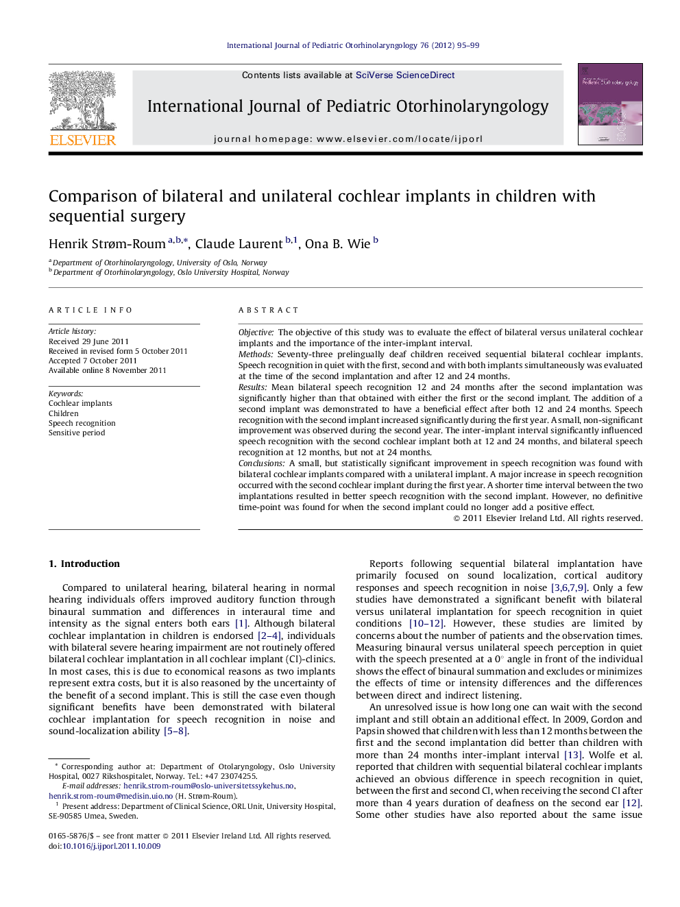 Comparison of bilateral and unilateral cochlear implants in children with sequential surgery