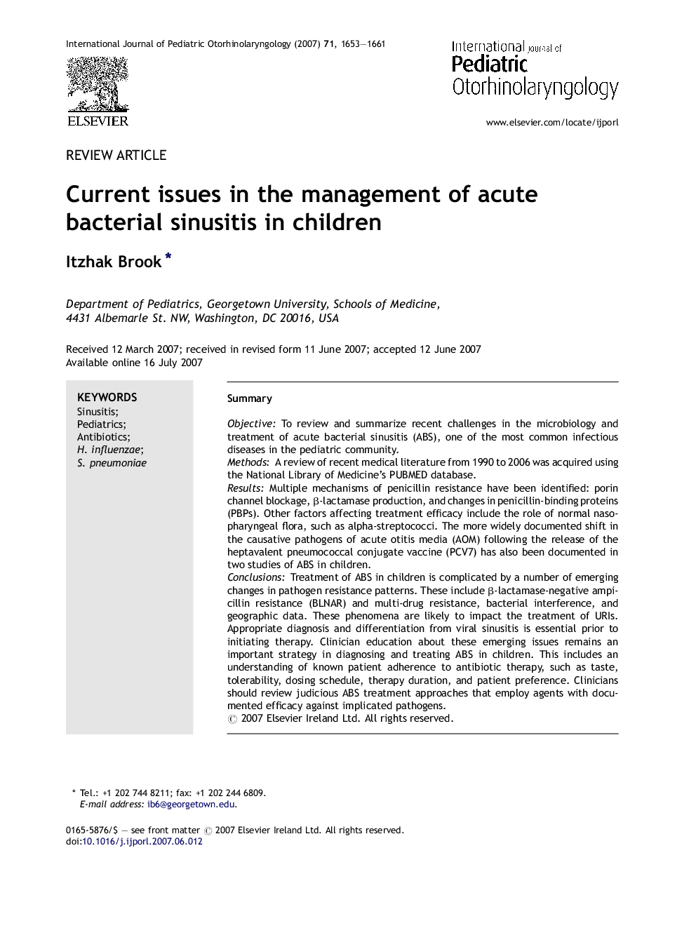 Current issues in the management of acute bacterial sinusitis in children