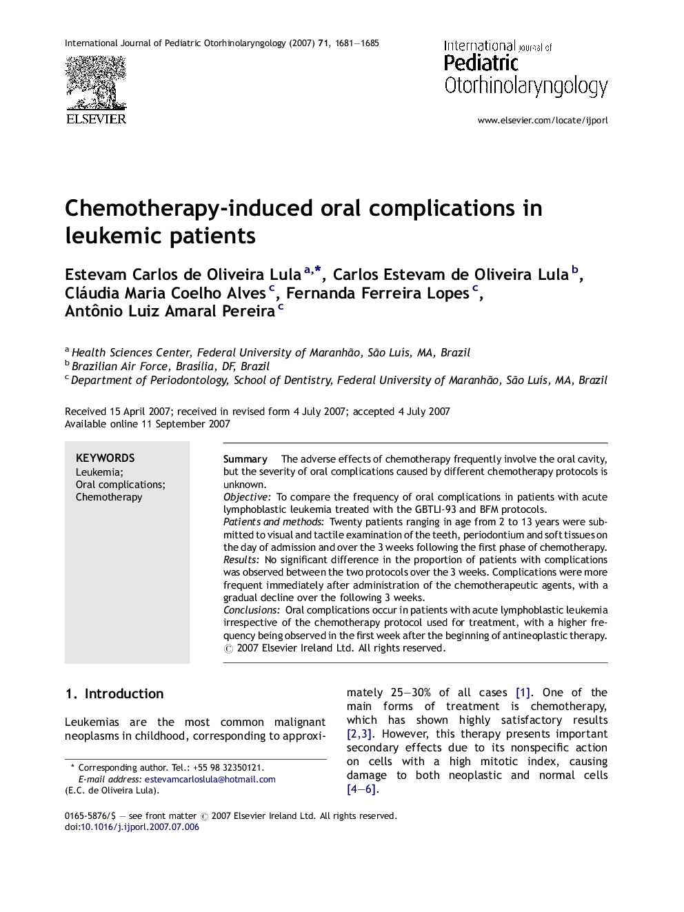 Chemotherapy-induced oral complications in leukemic patients