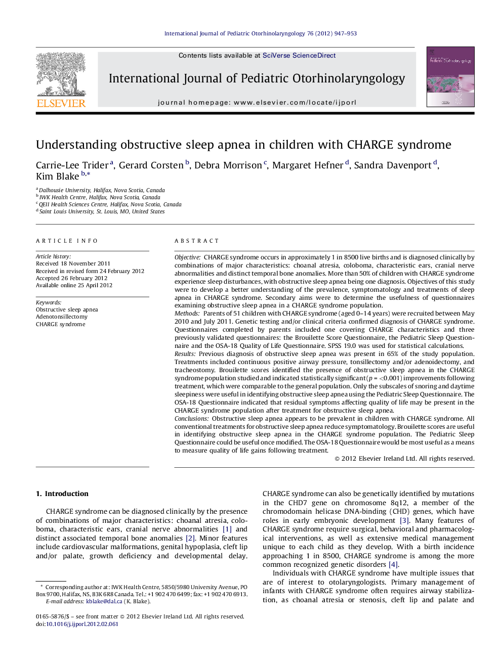 Understanding obstructive sleep apnea in children with CHARGE syndrome