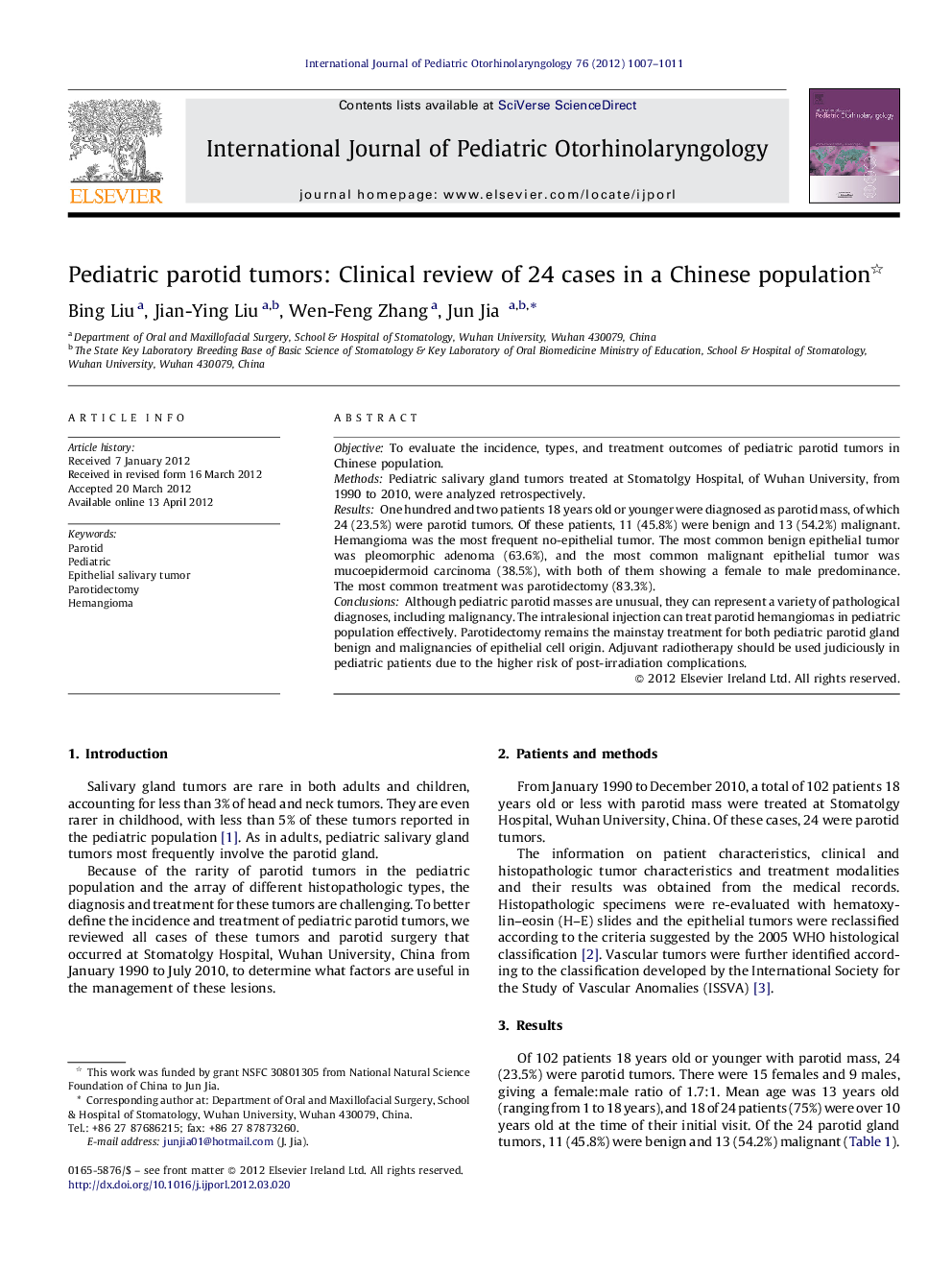 Pediatric parotid tumors: Clinical review of 24 cases in a Chinese population 