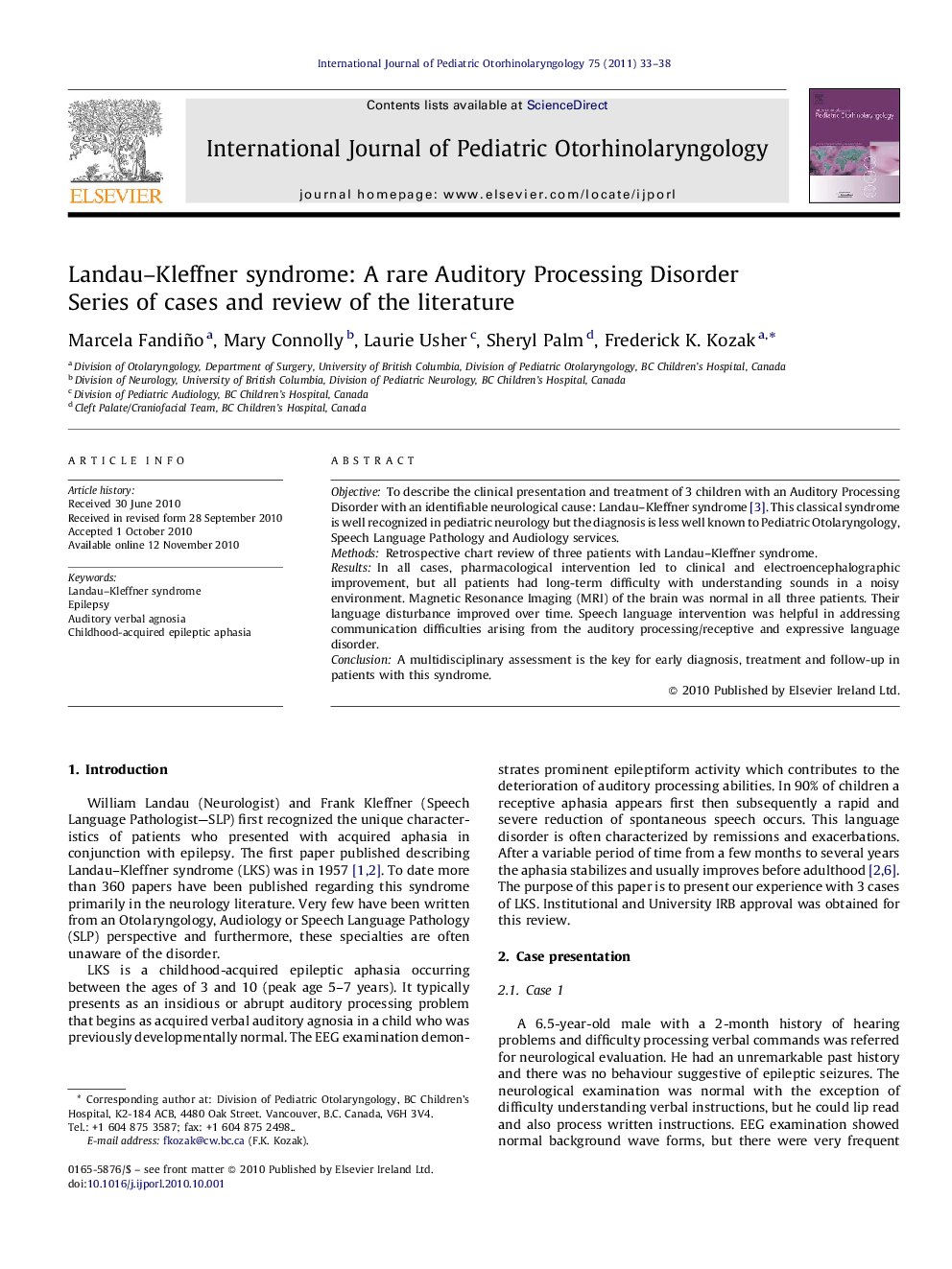 Landau–Kleffner syndrome: A rare Auditory Processing Disorder: Series of cases and review of the literature