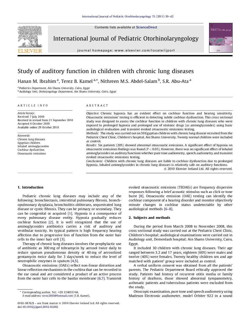 Study of auditory function in children with chronic lung diseases