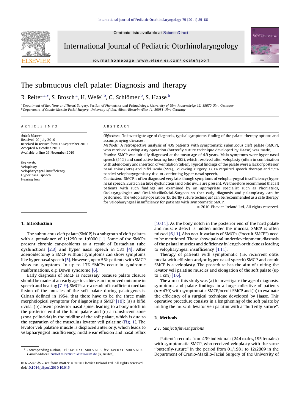 The submucous cleft palate: Diagnosis and therapy