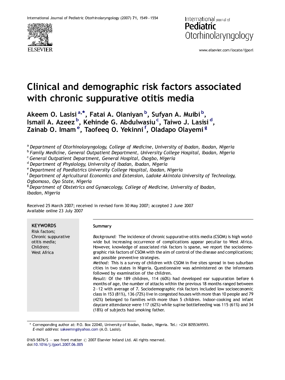 Clinical and demographic risk factors associated with chronic suppurative otitis media