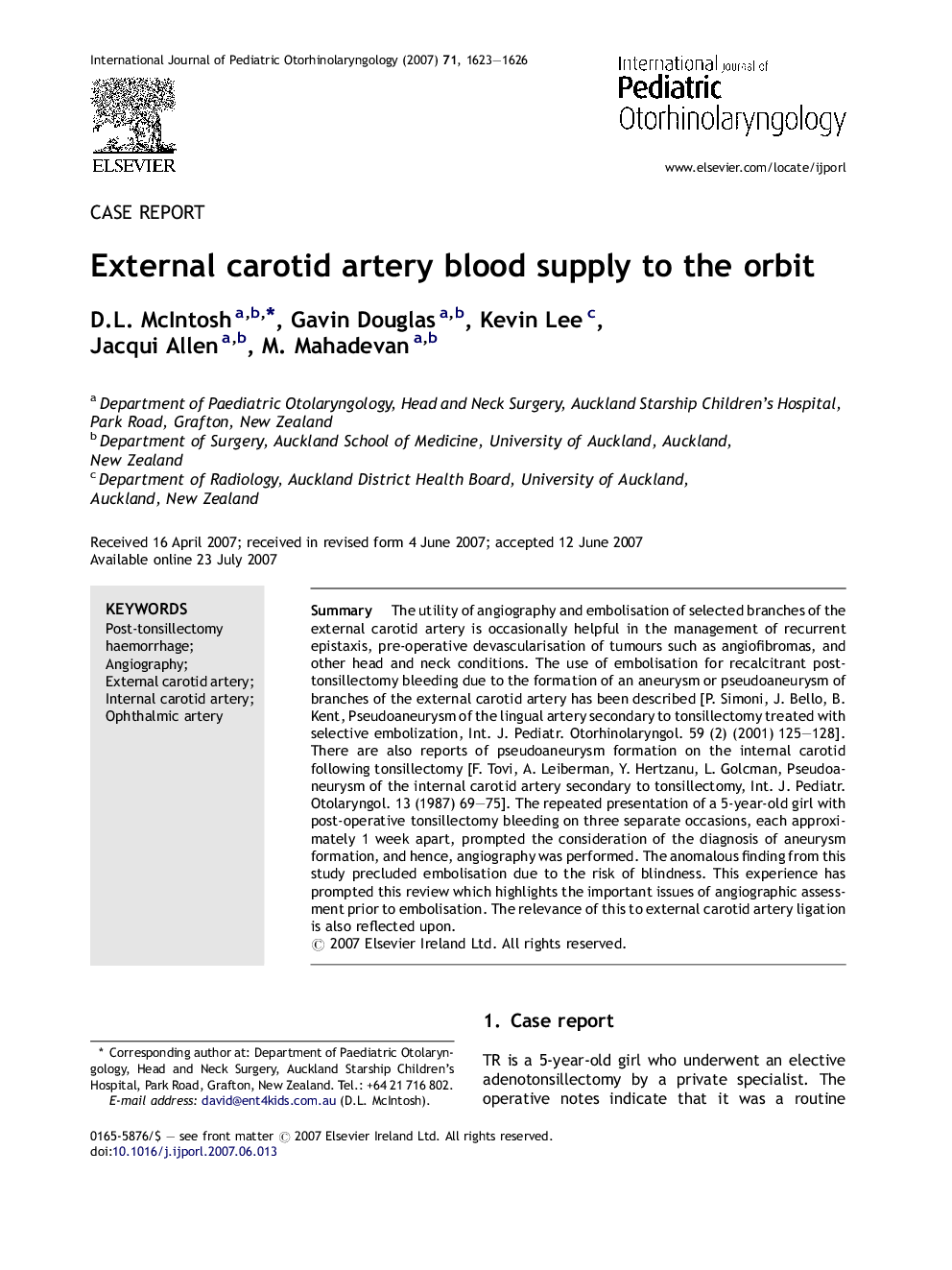External carotid artery blood supply to the orbit