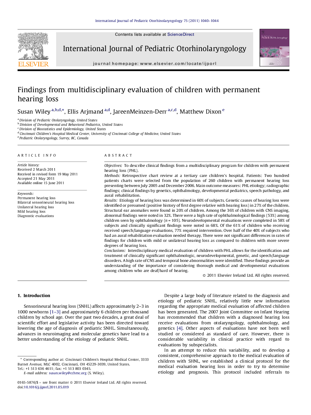 Findings from multidisciplinary evaluation of children with permanent hearing loss