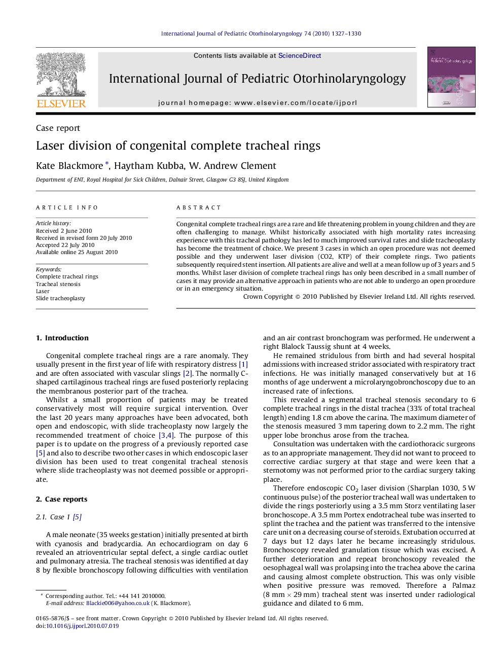 Laser division of congenital complete tracheal rings