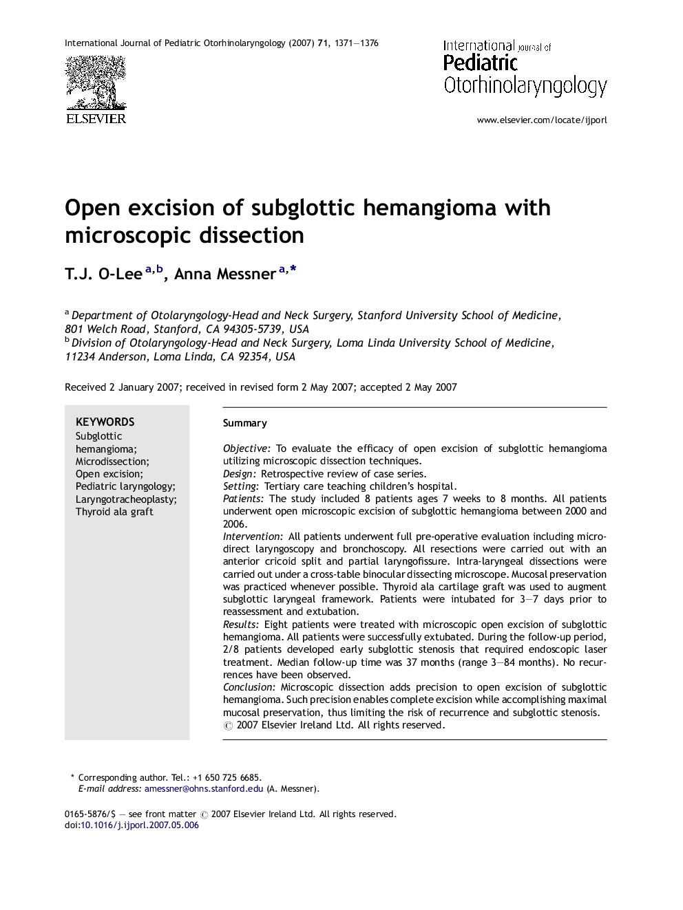 Open excision of subglottic hemangioma with microscopic dissection