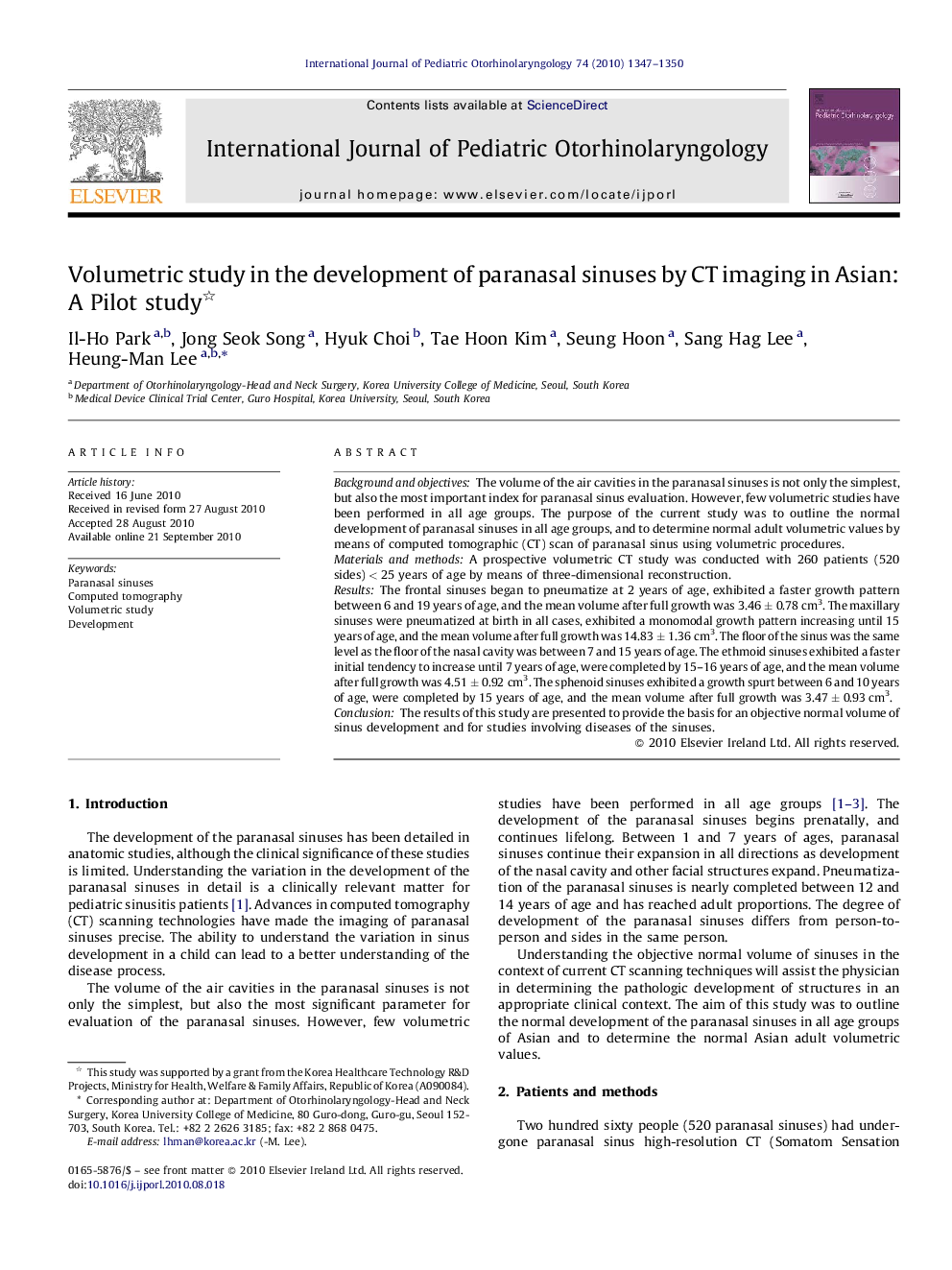 Volumetric study in the development of paranasal sinuses by CT imaging in Asian: A Pilot study 