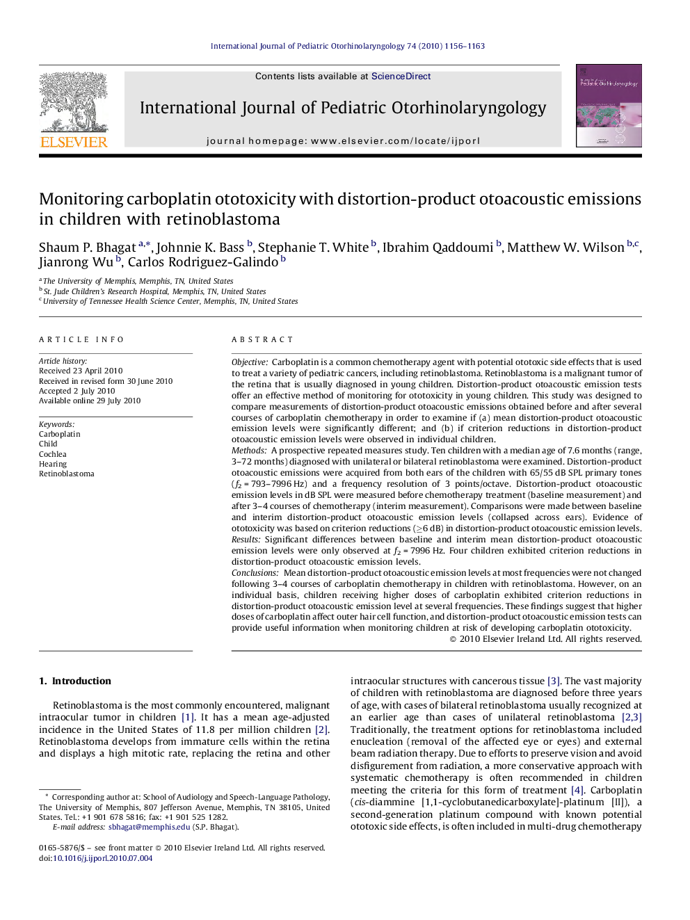 Monitoring carboplatin ototoxicity with distortion-product otoacoustic emissions in children with retinoblastoma