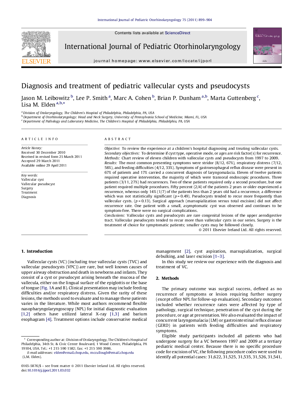 Diagnosis and treatment of pediatric vallecular cysts and pseudocysts